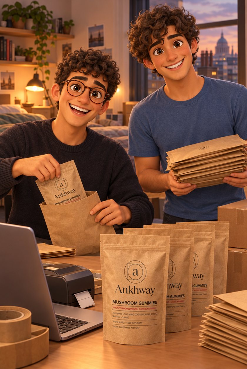 Two brothers packing Ankhway pouches