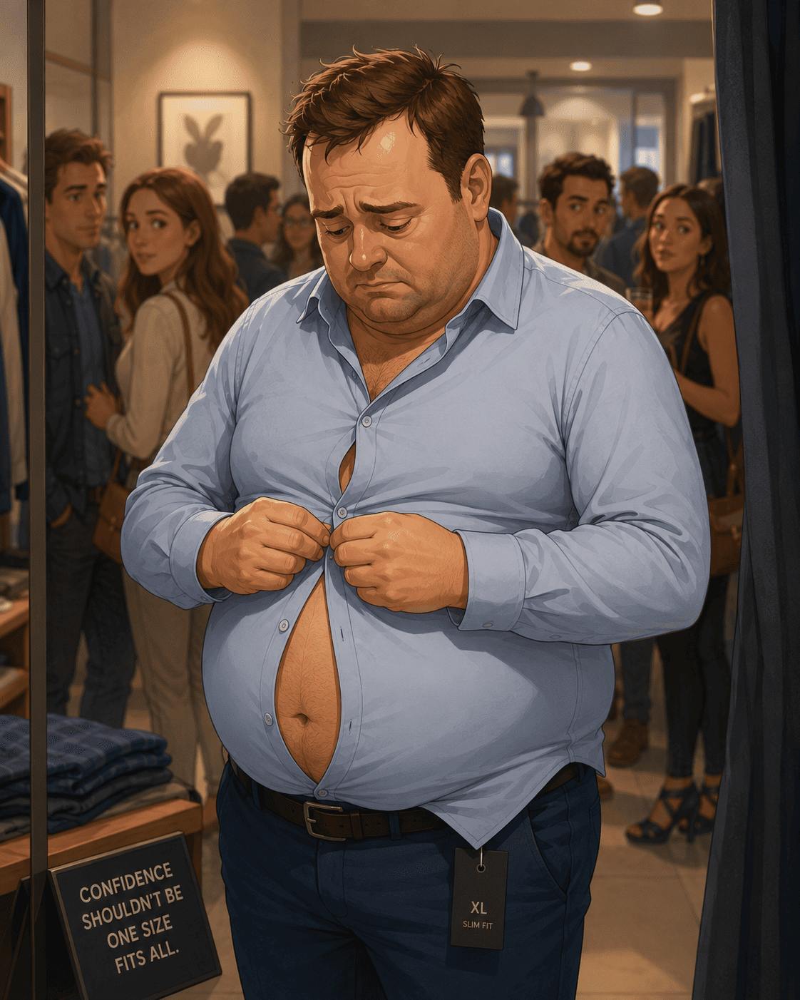 A man closing his laptop after a demanding workday, taking a breath before joining his family. Show transition, not distress.