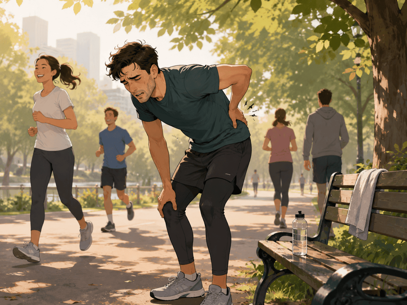 A man hiking, playing football with his children or returning from a moderate gym session. Active and relatable, not exceptionally muscular.