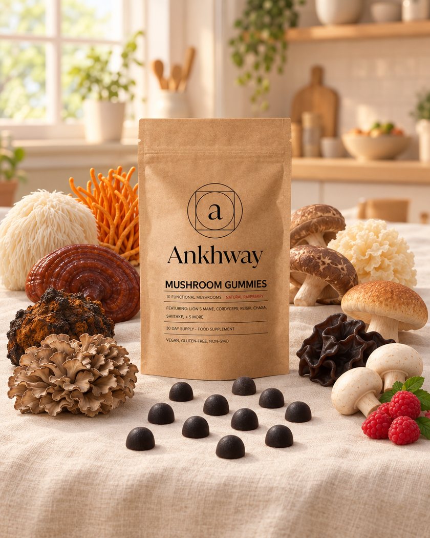 Ankhway Mushroom Gummies pack with the ten mushrooms